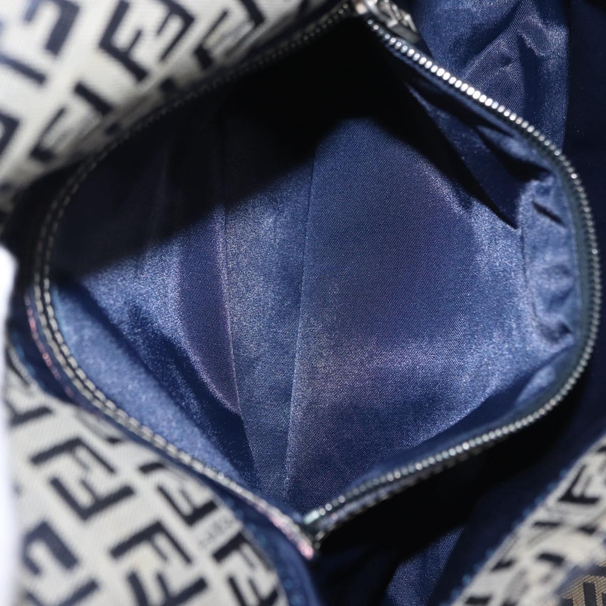 FENDI Zucchino Canvas Mamma Baguette Shoulder Bag Navy Silver Auth 146550V