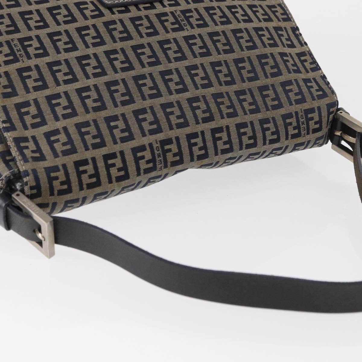 FENDI Zucchino Canvas Mamma Baguette Shoulder Bag Navy Silver Auth 146550V