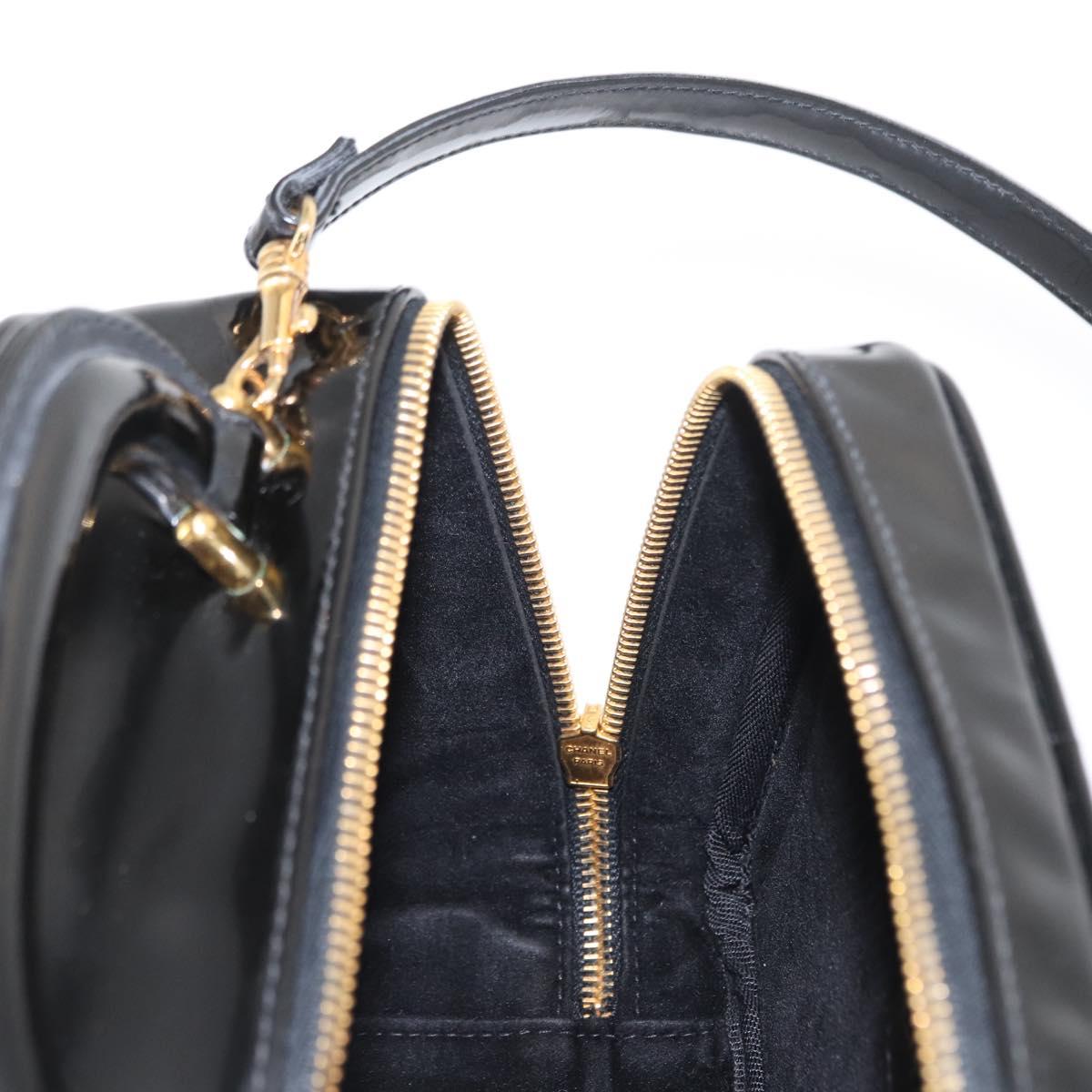 CHANEL Vanity Shoulder Bag Patent leather 2way Black Gold CC Auth 146552V