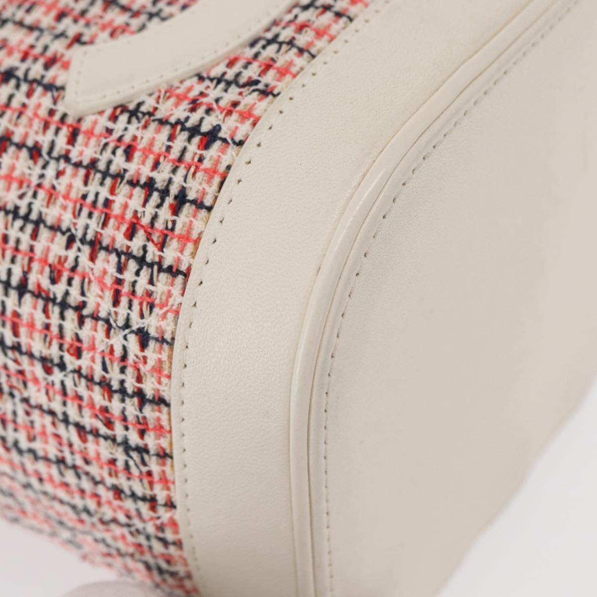 CHANEL Chain Vanity Shoulder Bag Tweed White Gold CC Auth 146553SAM