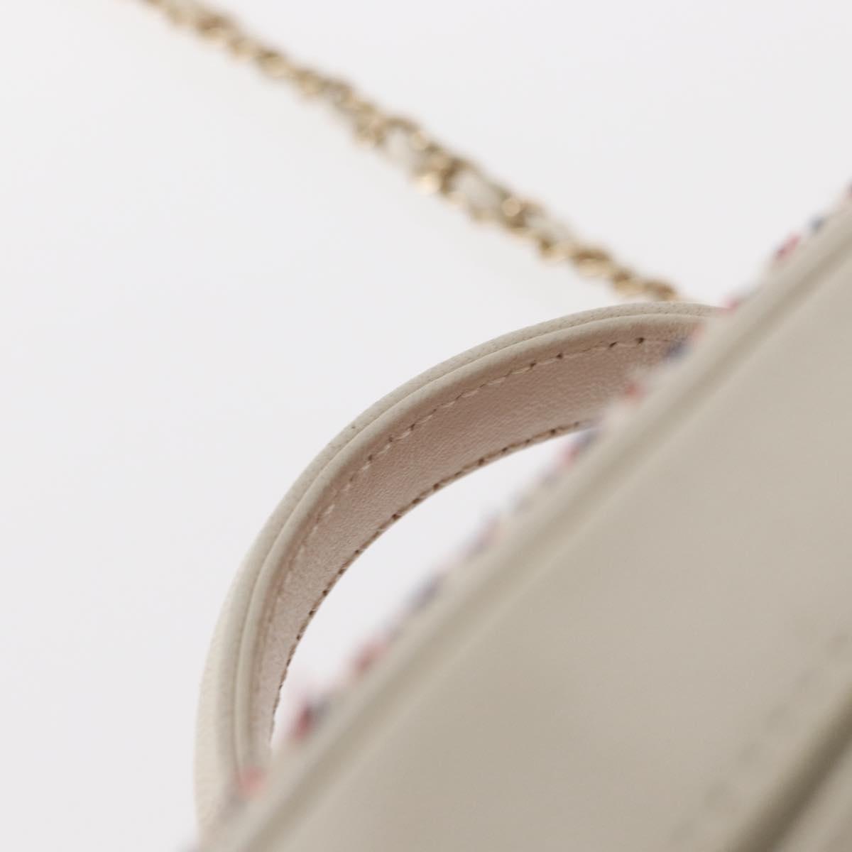 CHANEL Chain Vanity Shoulder Bag Tweed White Gold CC Auth 146553SAM