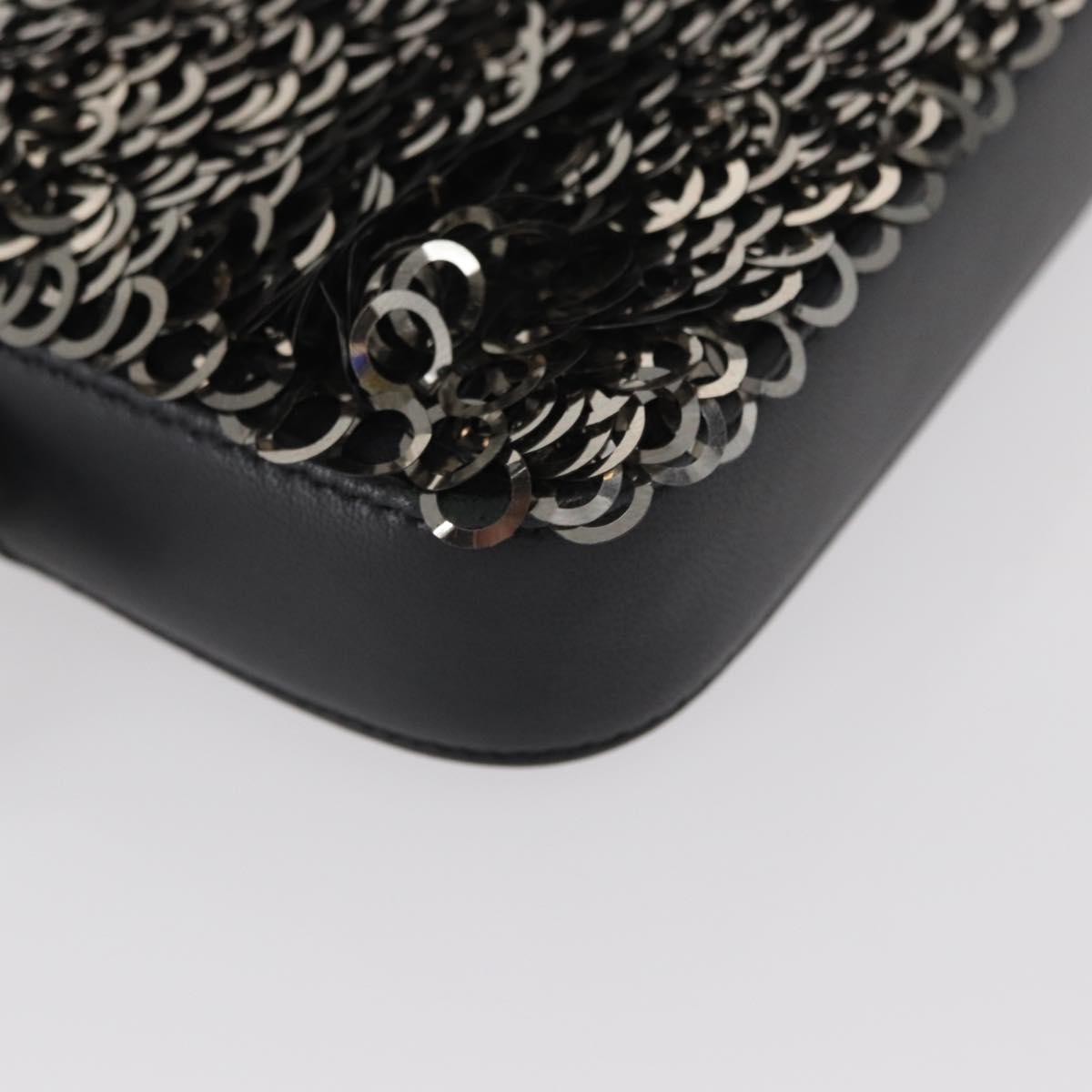 CHANEL Chain Shoulder Bag Sequin Black Silver CC Auth 146554SM