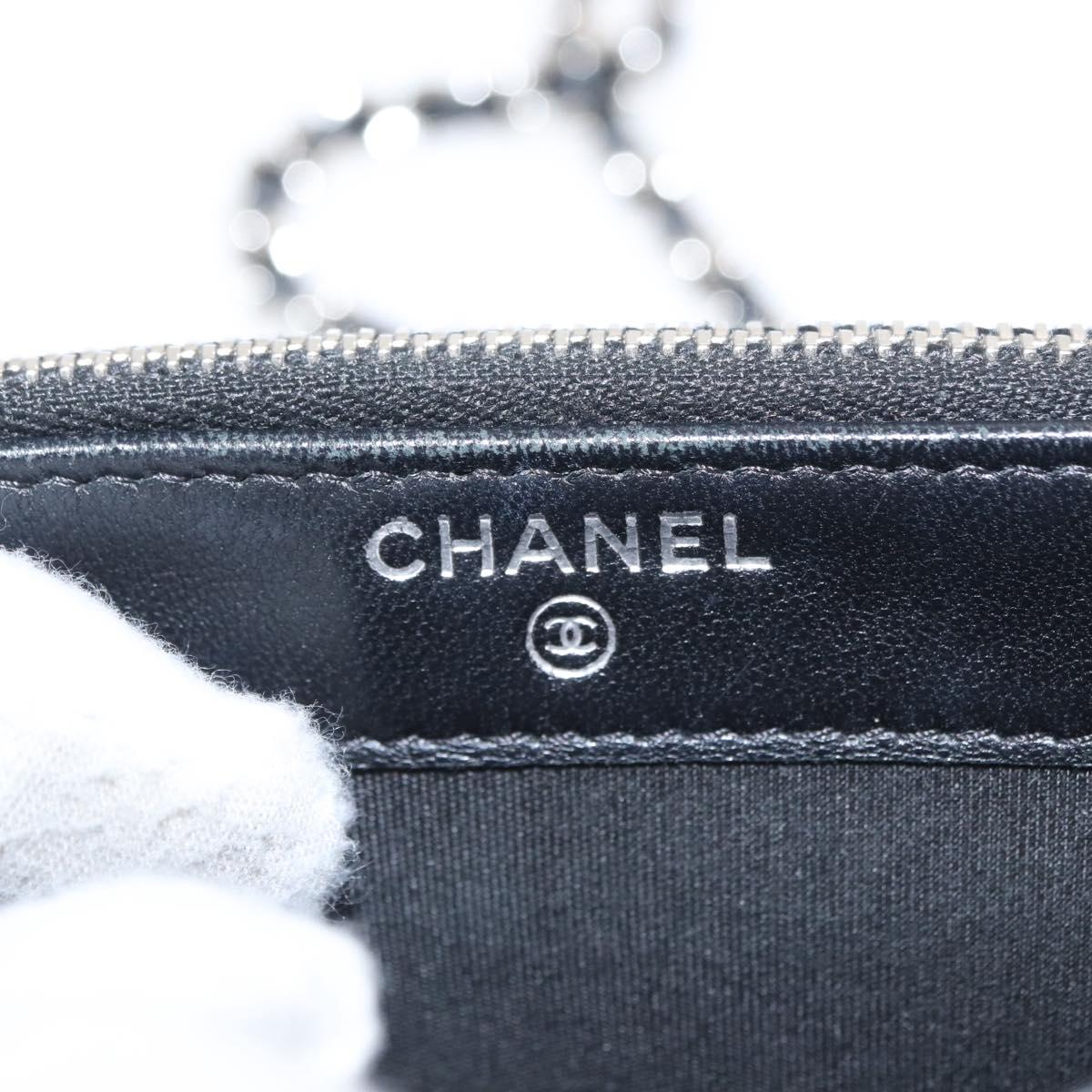 CHANEL Chain Shoulder Bag Sequin Black Silver CC Auth 146554SM
