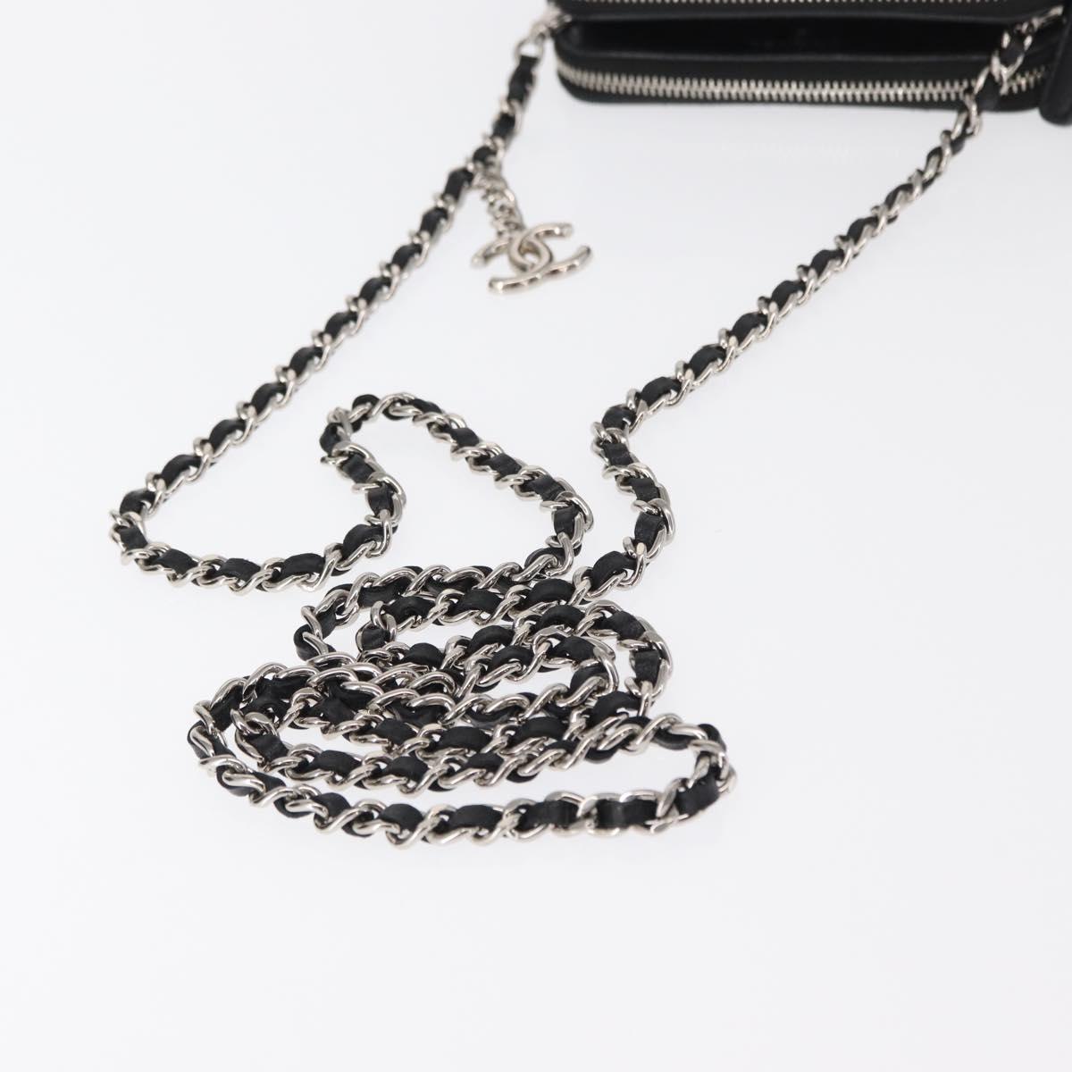CHANEL Chain Shoulder Bag Sequin Black Silver CC Auth 146554SM