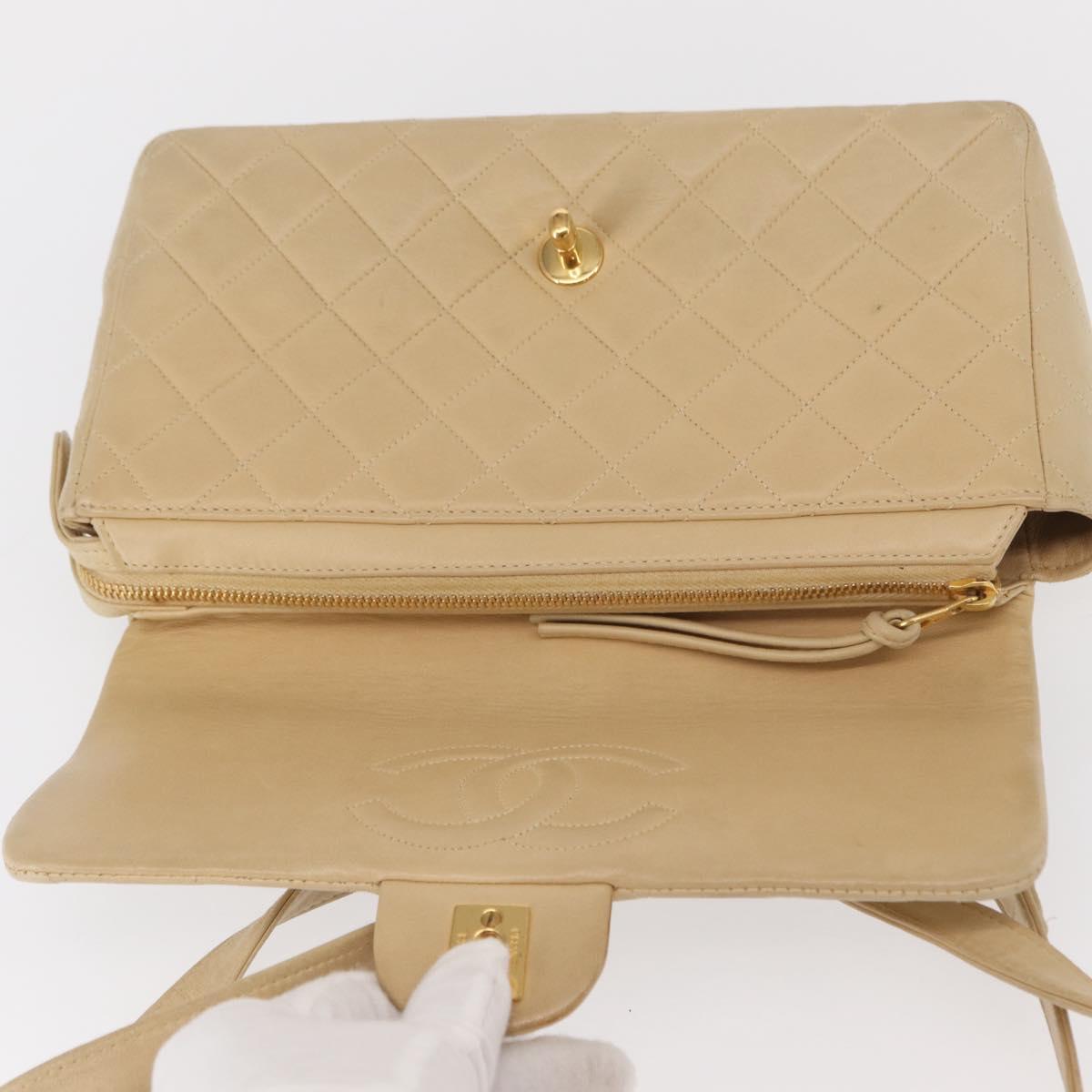 CHANEL Matelasse Backpack Lamb Skin Beige Gold CC Auth 146557V