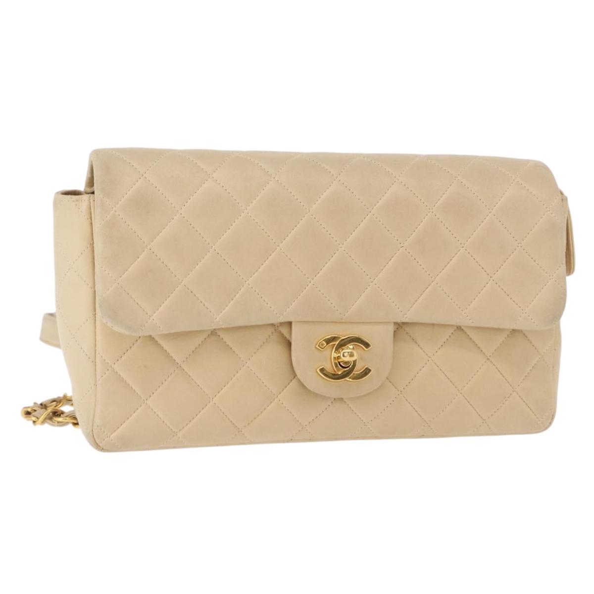 CHANEL Matelasse Backpack Lamb Skin Beige Gold CC Auth 146557V