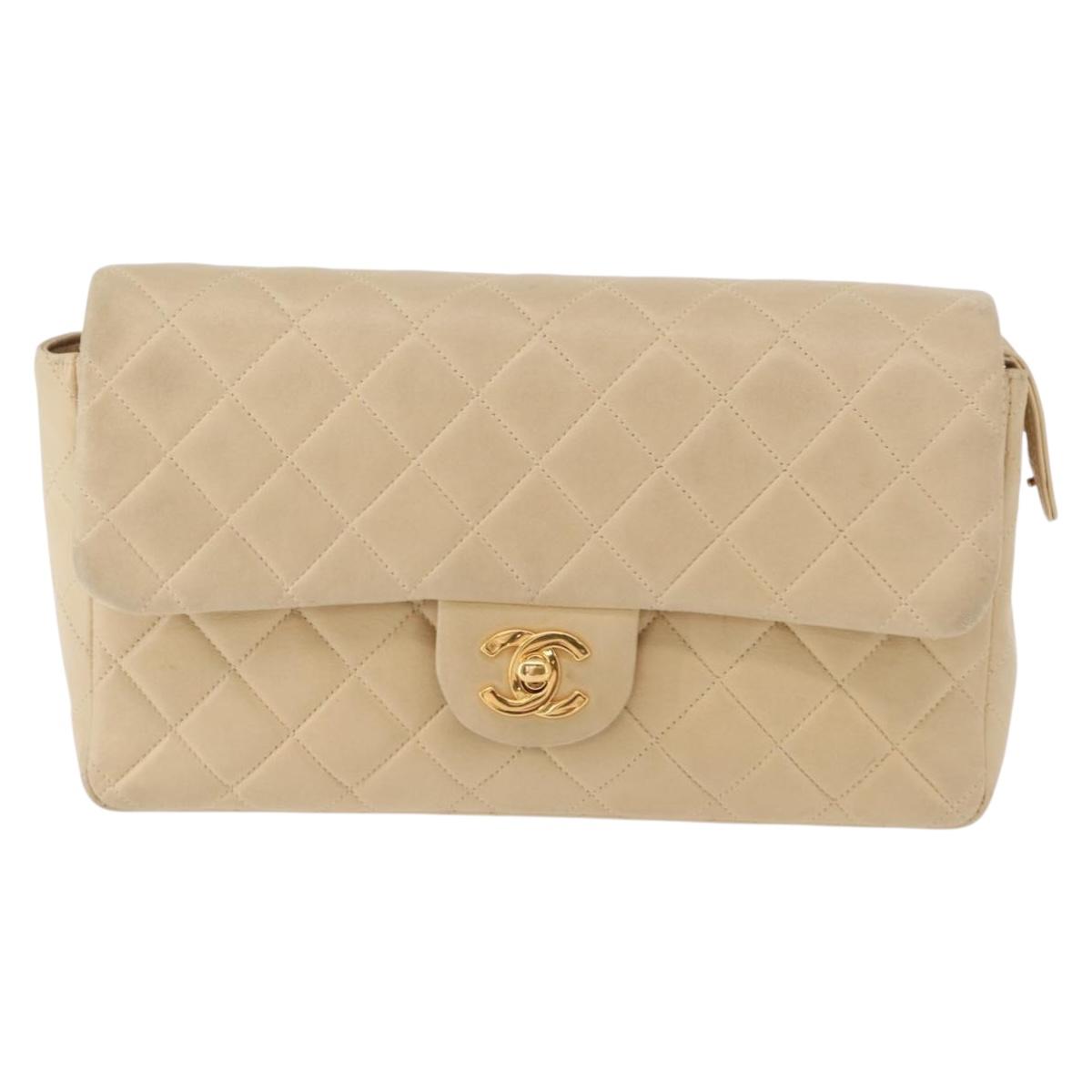 CHANEL Matelasse Backpack Lamb Skin Beige Gold CC Auth 146557V