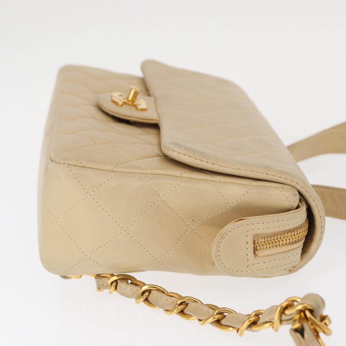 CHANEL Matelasse Backpack Lamb Skin Beige Gold CC Auth 146557V