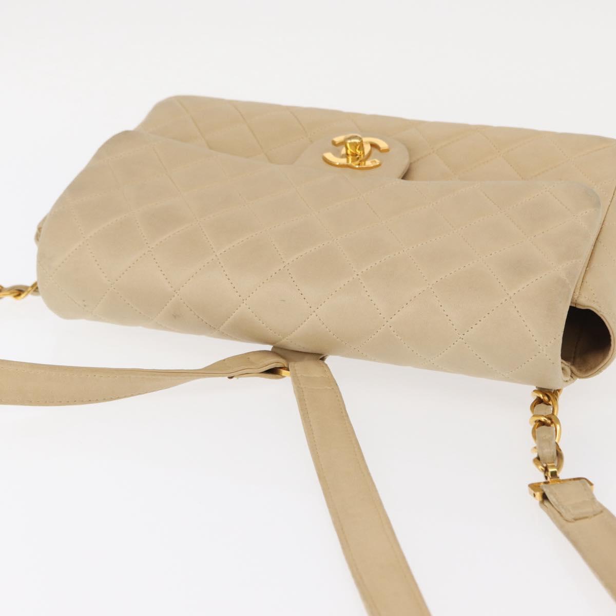 CHANEL Matelasse Backpack Lamb Skin Beige Gold CC Auth 146557V