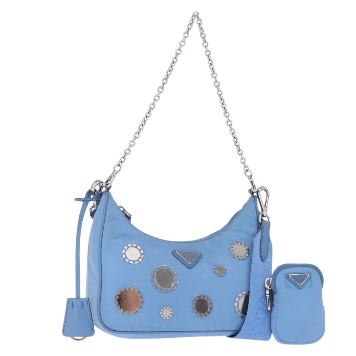 PRADA Re-edition Shoulder Bag Nylon 2way Light Blue 1BH204 Auth 146563SAM