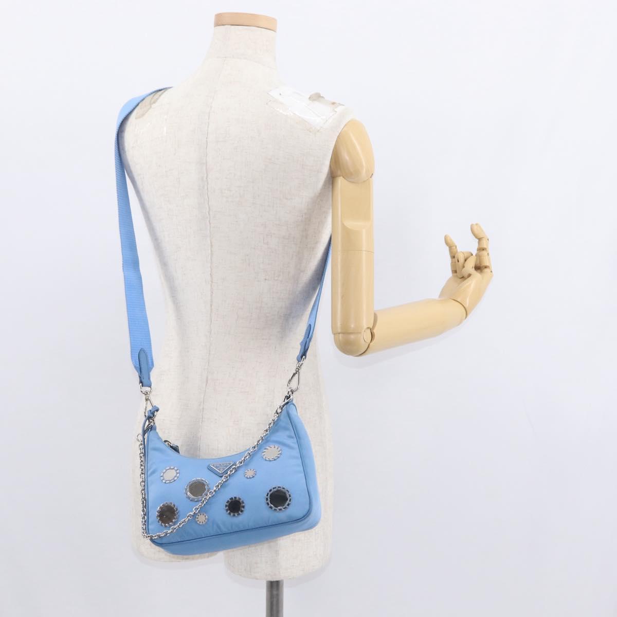 PRADA Re-edition Shoulder Bag Nylon 2way Light Blue 1BH204 Auth 146563SAM