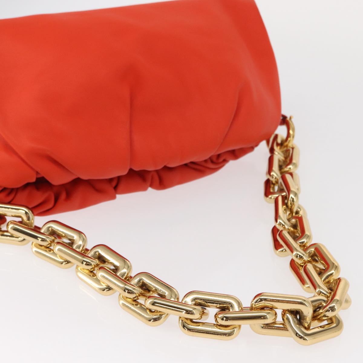 BOTTEGA VENETA Chain Shoulder Bag Leather Orange Gold Auth 146565SAV