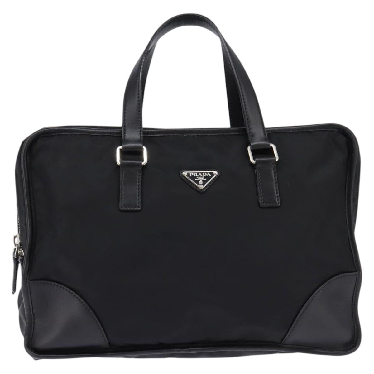 PRADA Business Bag Nylon Black Silver Auth 146573