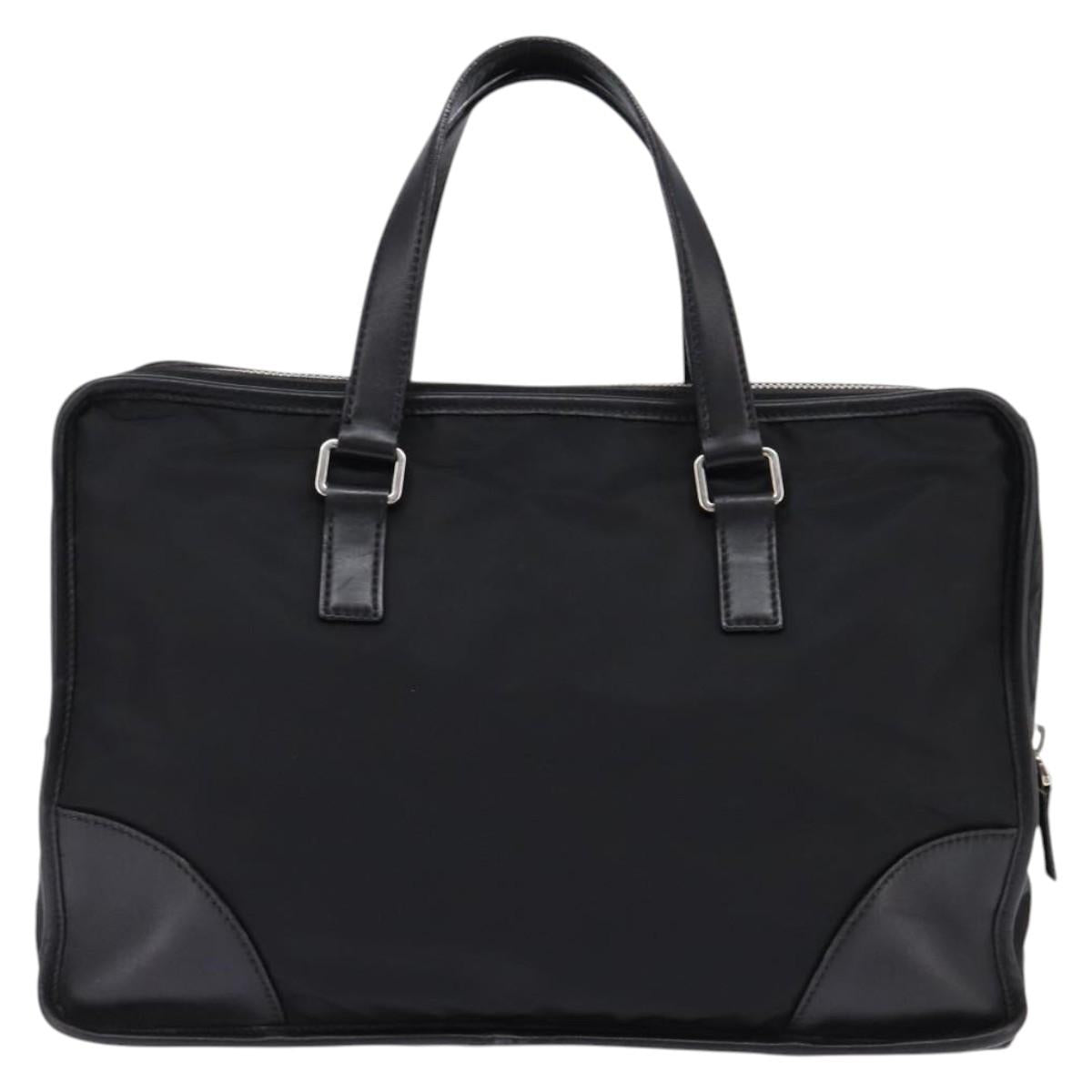 PRADA Business Bag Nylon Black Silver Auth 146573
