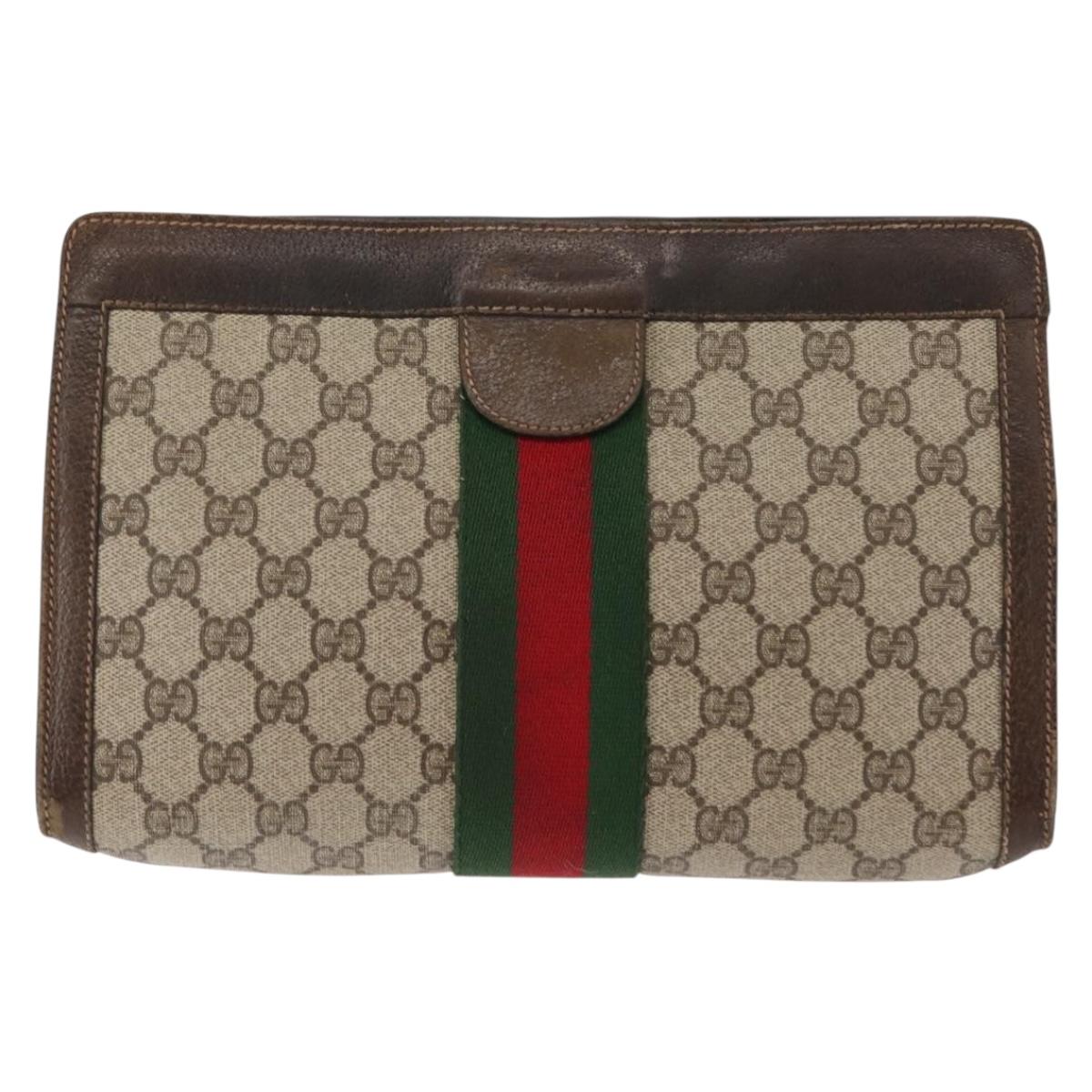 GUCCI GG Supreme Web Sherry Line Clutch Bag PVC Beige 67 014 2125 Auth 146575