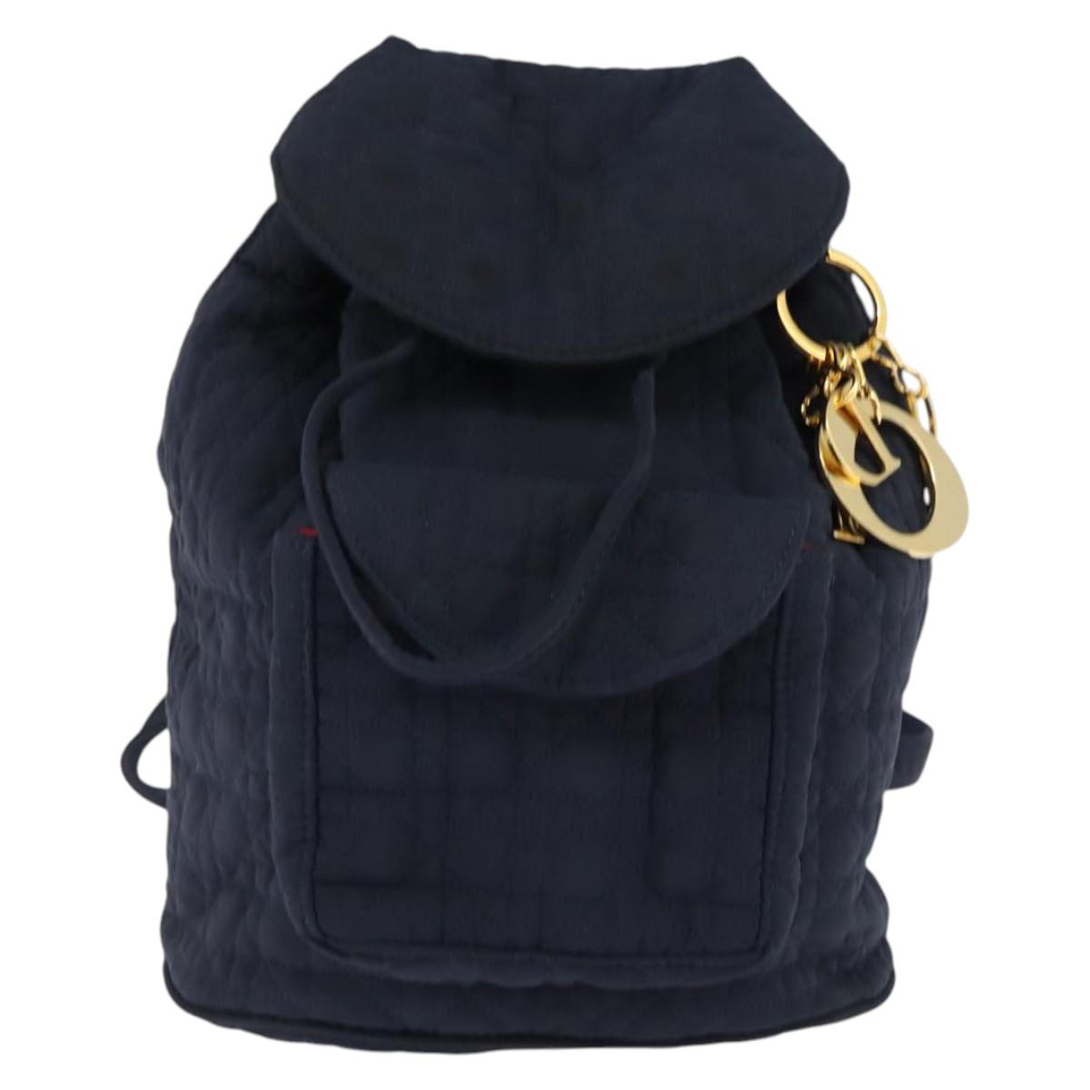 Christian Dior Canage Backpack Nylon Navy Gold Auth 146576