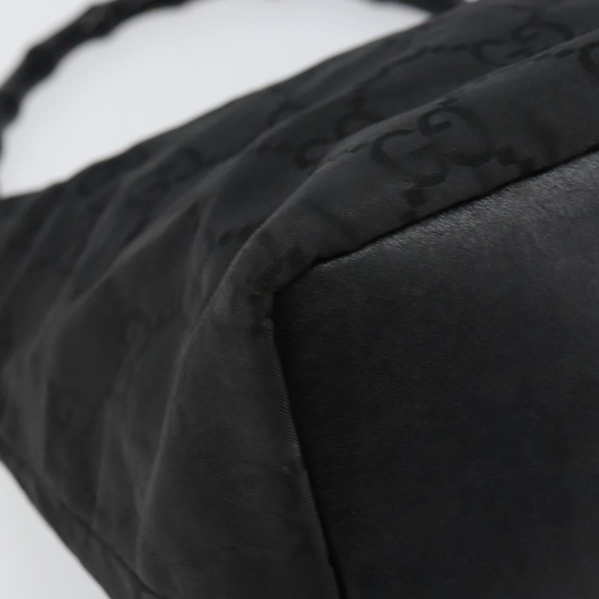 GUCCI Bamboo GG Canvas Shoulder Bag Nylon Black Silver 000 0531 Auth 146579