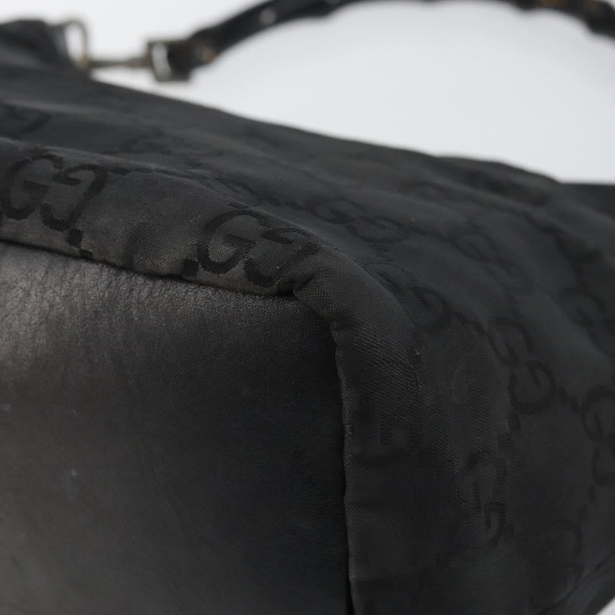 GUCCI Bamboo GG Canvas Shoulder Bag Nylon Black Silver 000 0531 Auth 146579