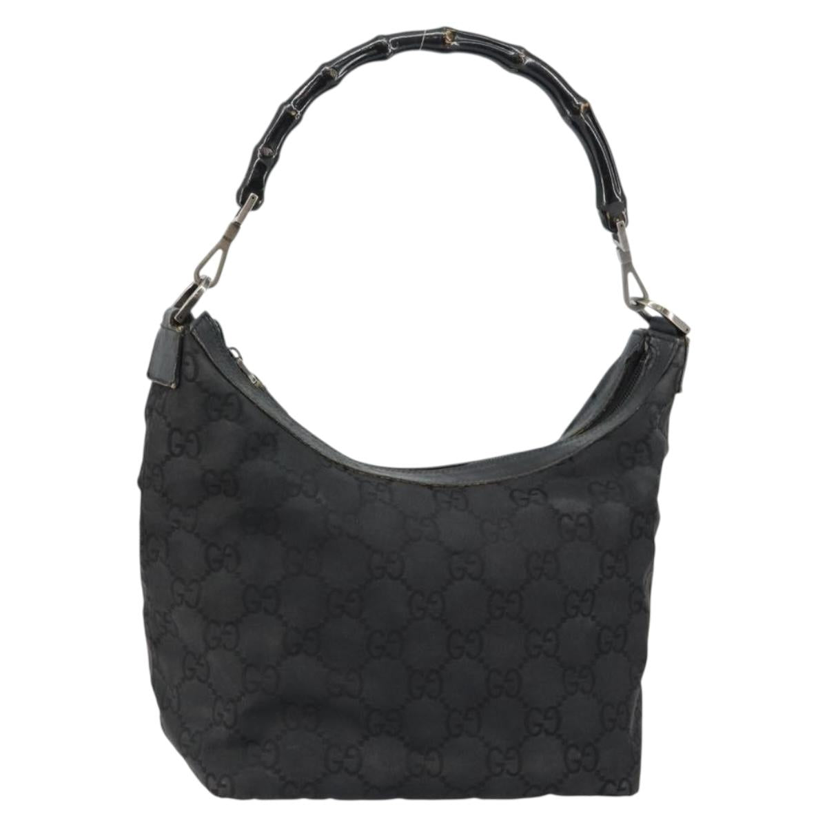 GUCCI Bamboo GG Canvas Shoulder Bag Nylon Black Silver 000 0531 Auth 146579