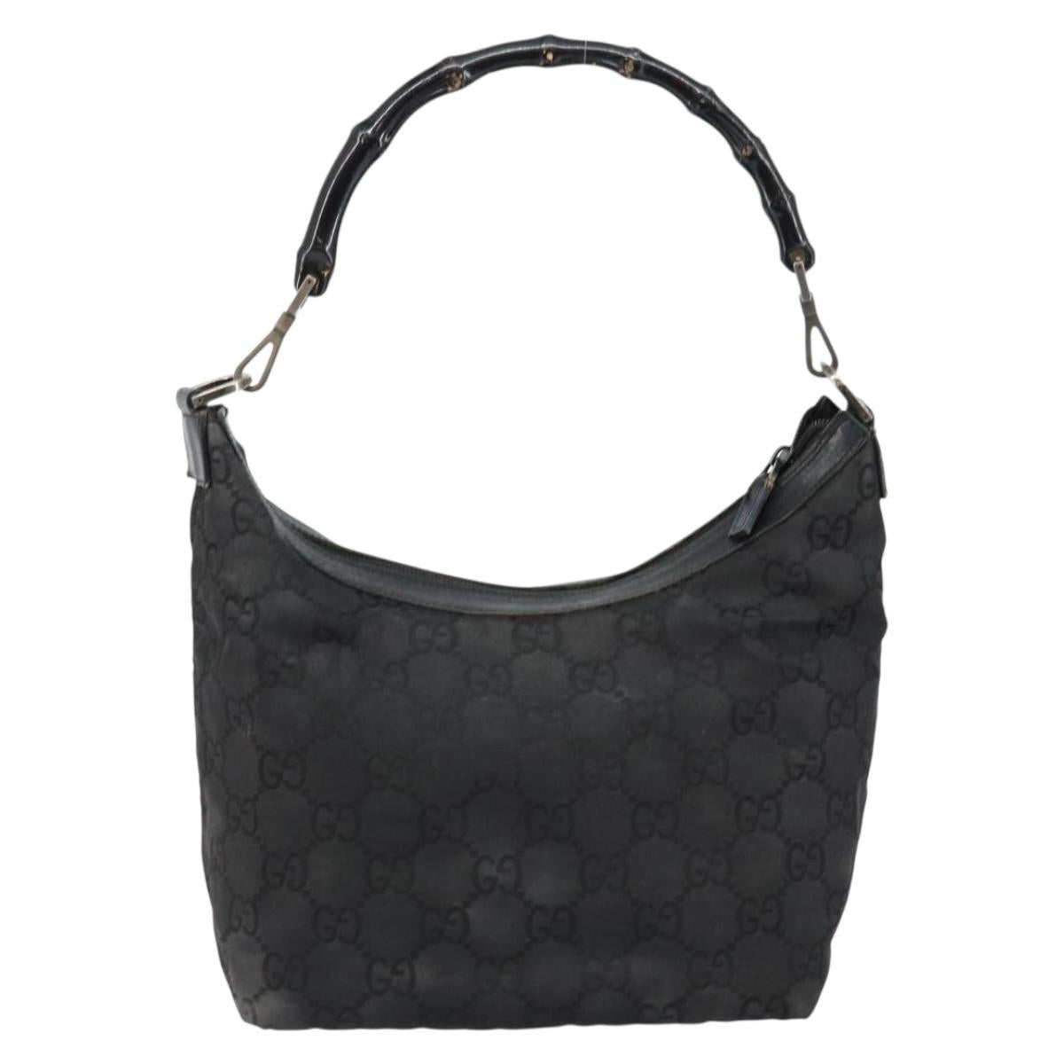 GUCCI Bamboo GG Canvas Shoulder Bag Nylon Black Silver 000 0531 Auth 146579