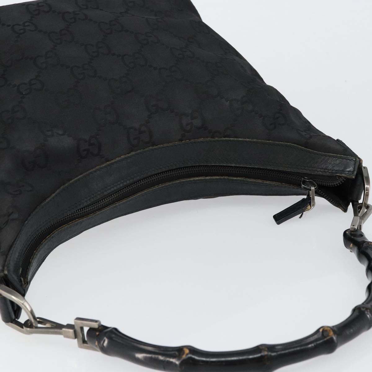 GUCCI Bamboo GG Canvas Shoulder Bag Nylon Black Silver 000 0531 Auth 146579