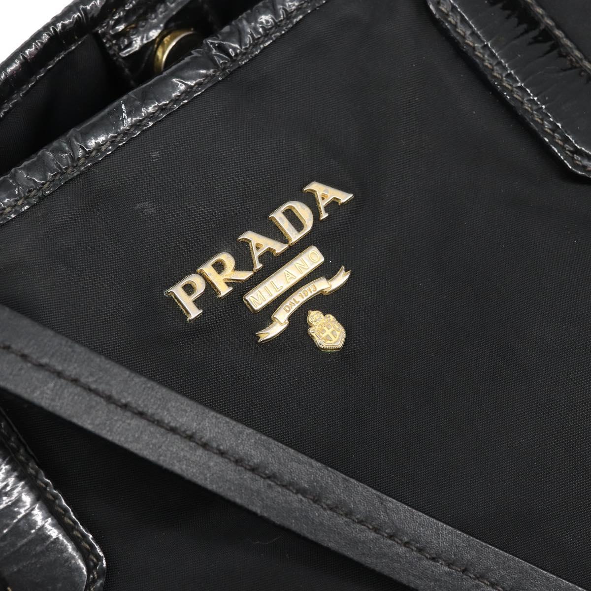 PRADA Tote Bag Nylon Black Gold Auth 146580