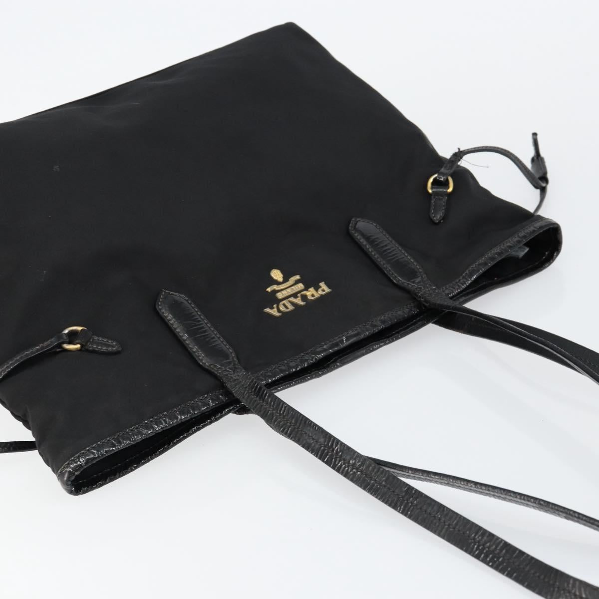 PRADA Tote Bag Nylon Black Gold Auth 146580