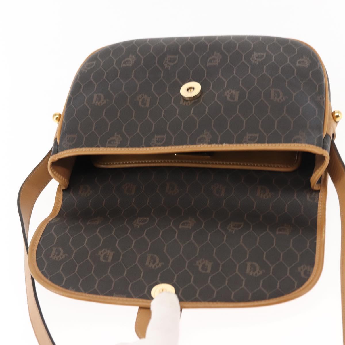 Christian Dior Honeycomb Canvas Shoulder Bag PVC Black Brown gold Auth 146582