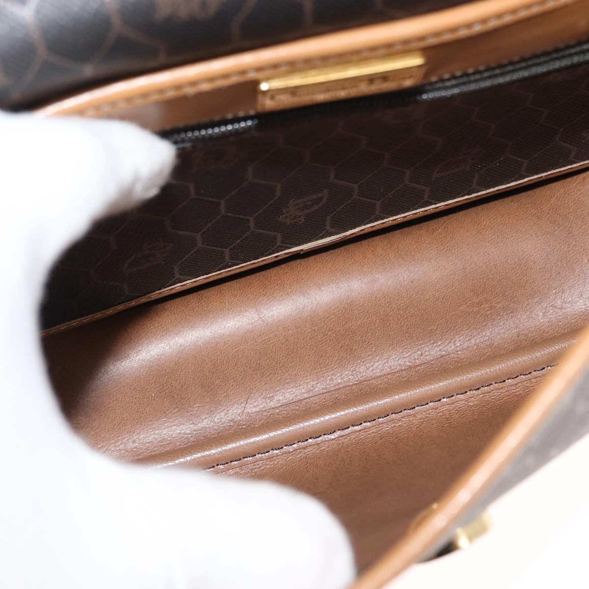 Christian Dior Honeycomb Canvas Shoulder Bag PVC Black Brown gold Auth 146582