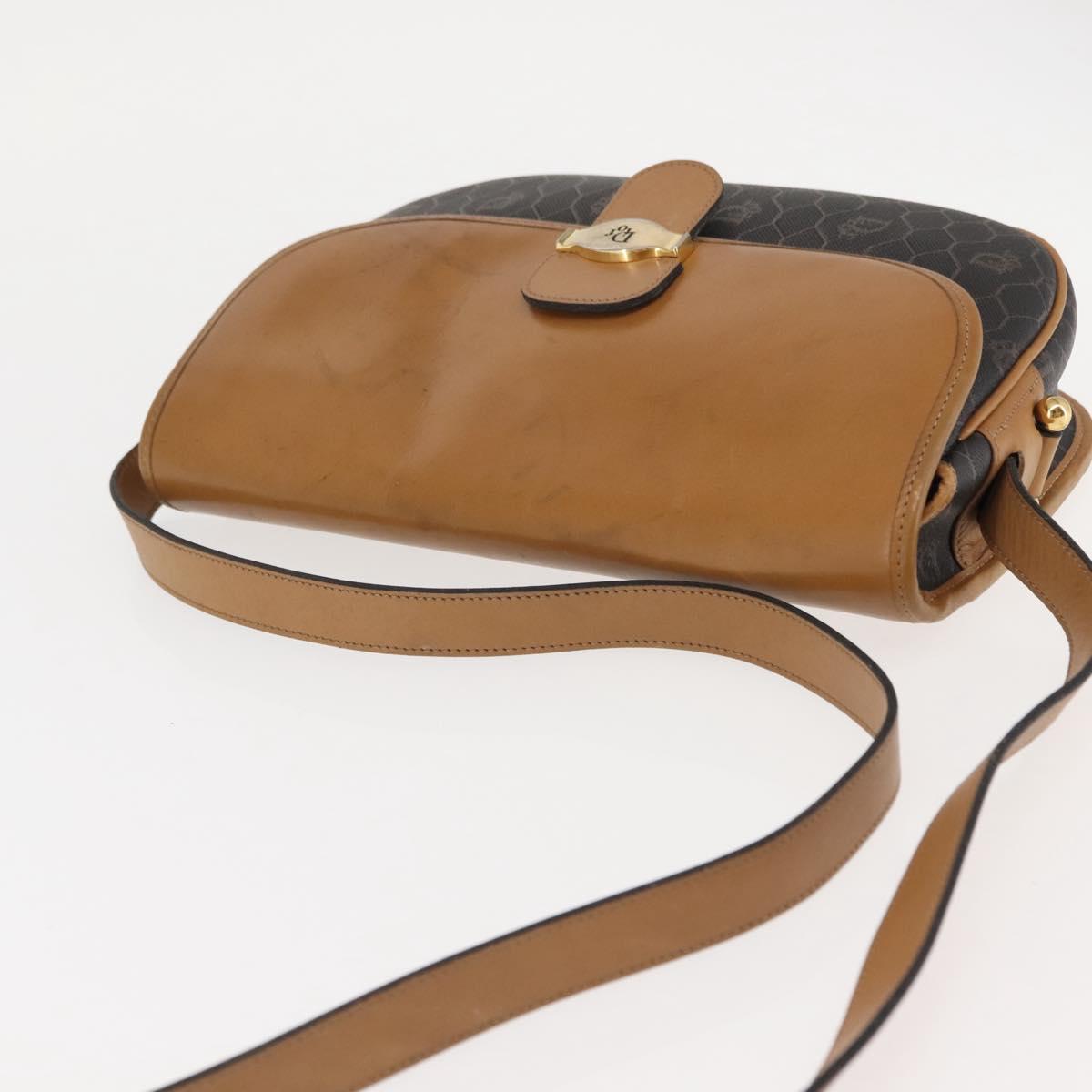 Christian Dior Honeycomb Canvas Shoulder Bag PVC Black Brown gold Auth 146582