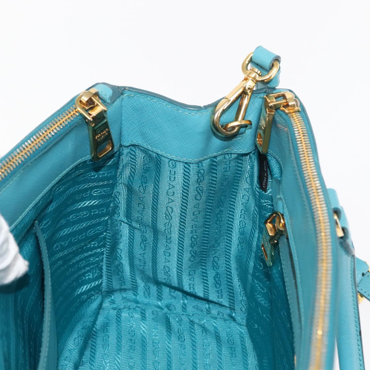 PRADA Galleria Hand Bag Safiano Leather 2way Turquoise Blue Gold Auth 146590