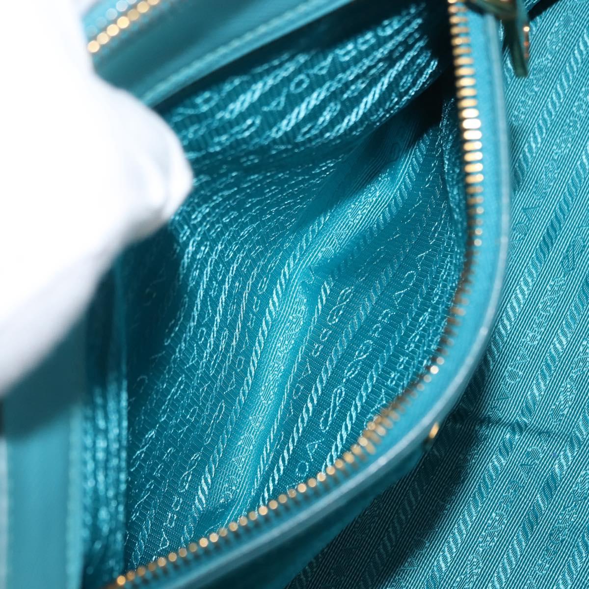 PRADA Galleria Hand Bag Safiano Leather 2way Turquoise Blue Gold Auth 146590