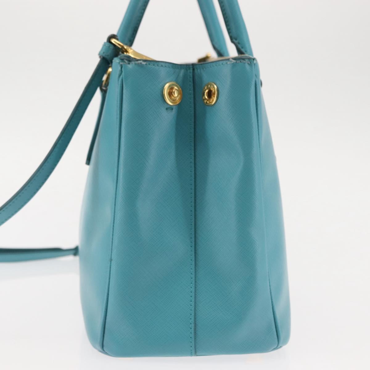 PRADA Galleria Hand Bag Safiano Leather 2way Turquoise Blue Gold Auth 146590