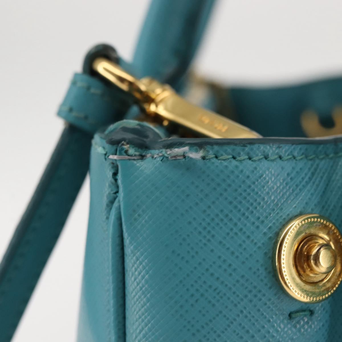 PRADA Galleria Hand Bag Safiano Leather 2way Turquoise Blue Gold Auth 146590