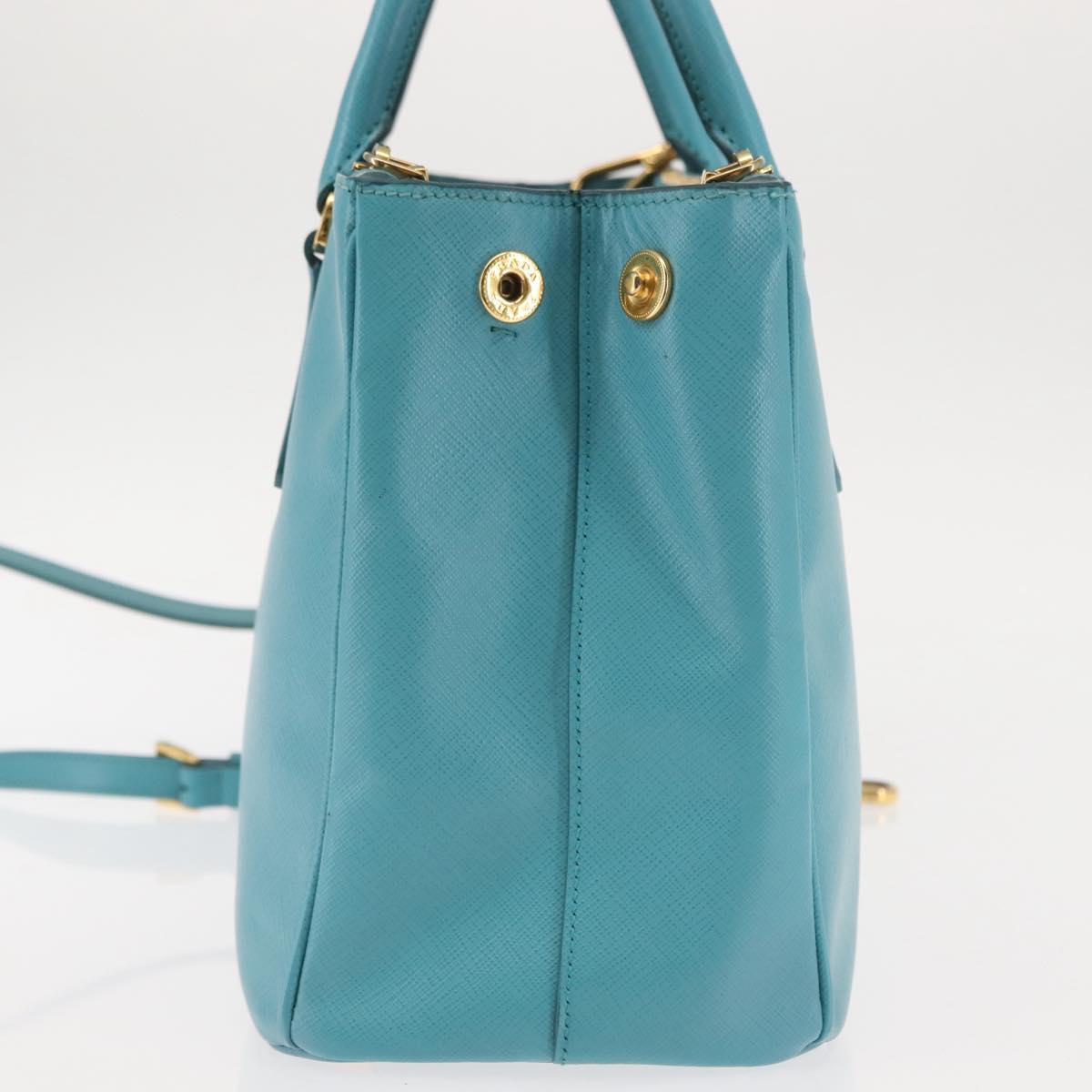 PRADA Galleria Hand Bag Safiano Leather 2way Turquoise Blue Gold Auth 146590