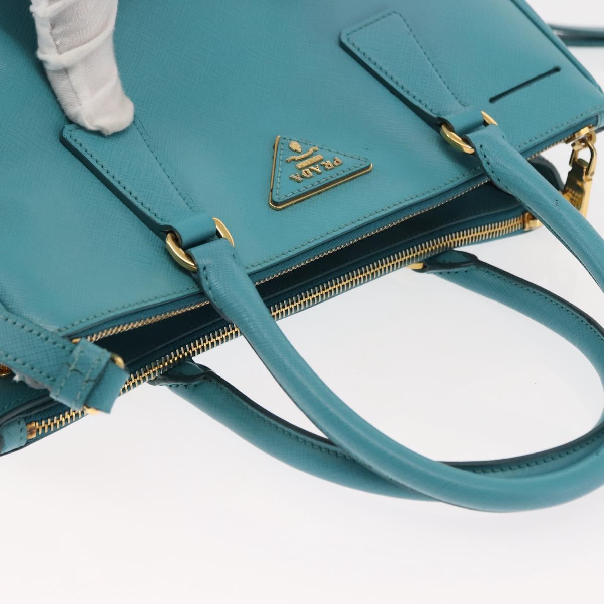 PRADA Galleria Hand Bag Safiano Leather 2way Turquoise Blue Gold Auth 146590
