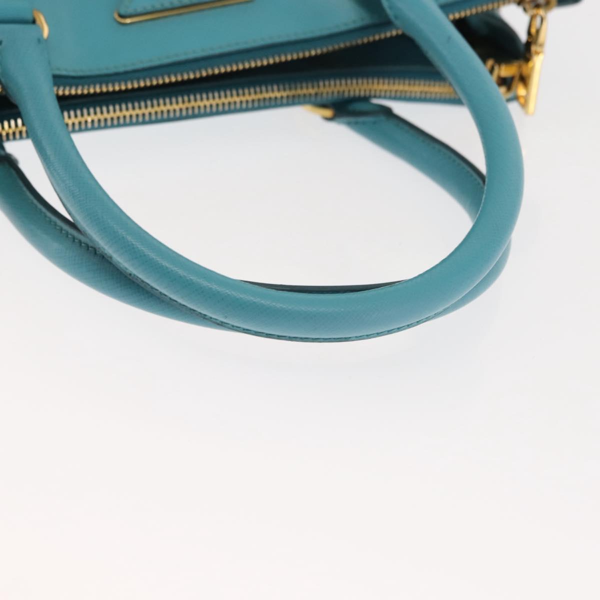 PRADA Galleria Hand Bag Safiano Leather 2way Turquoise Blue Gold Auth 146590