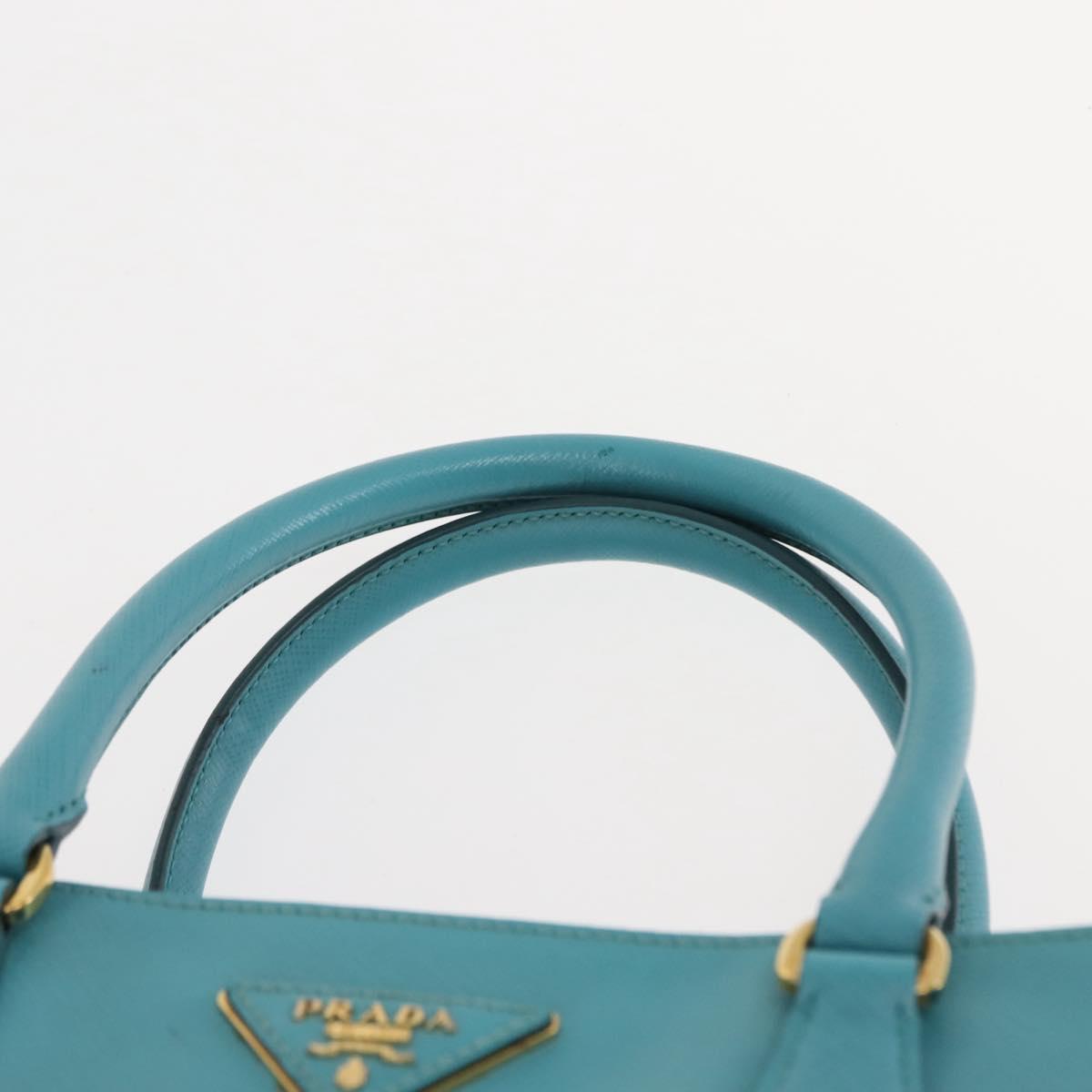 PRADA Galleria Hand Bag Safiano Leather 2way Turquoise Blue Gold Auth 146590