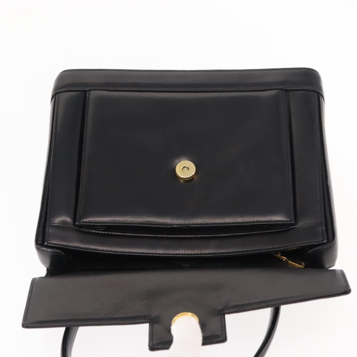 GIVENCHY Hand Bag Leather Black Gold Auth 146592