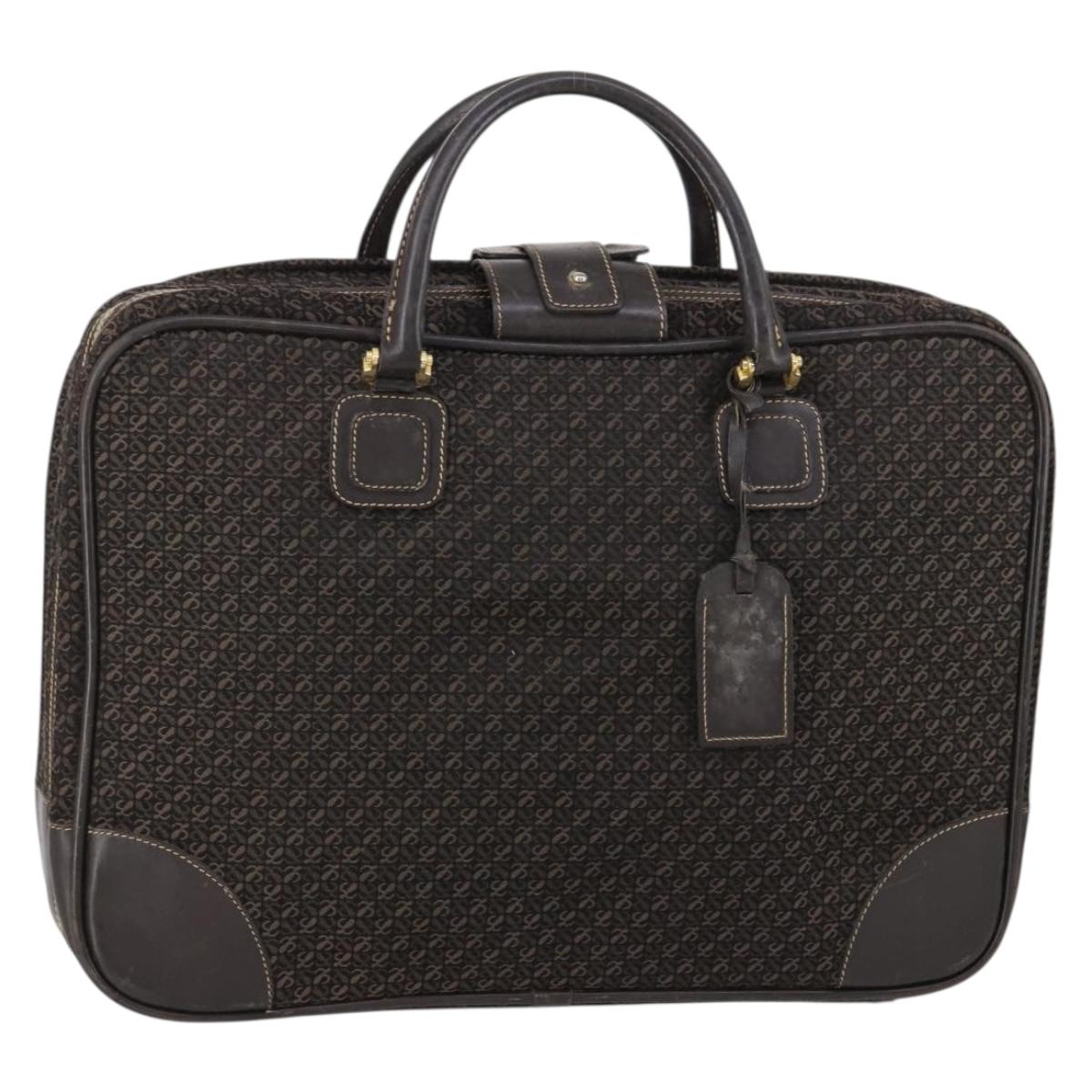 LOEWE Trunk Canvas Leather Dark Brown Gold Auth 146599