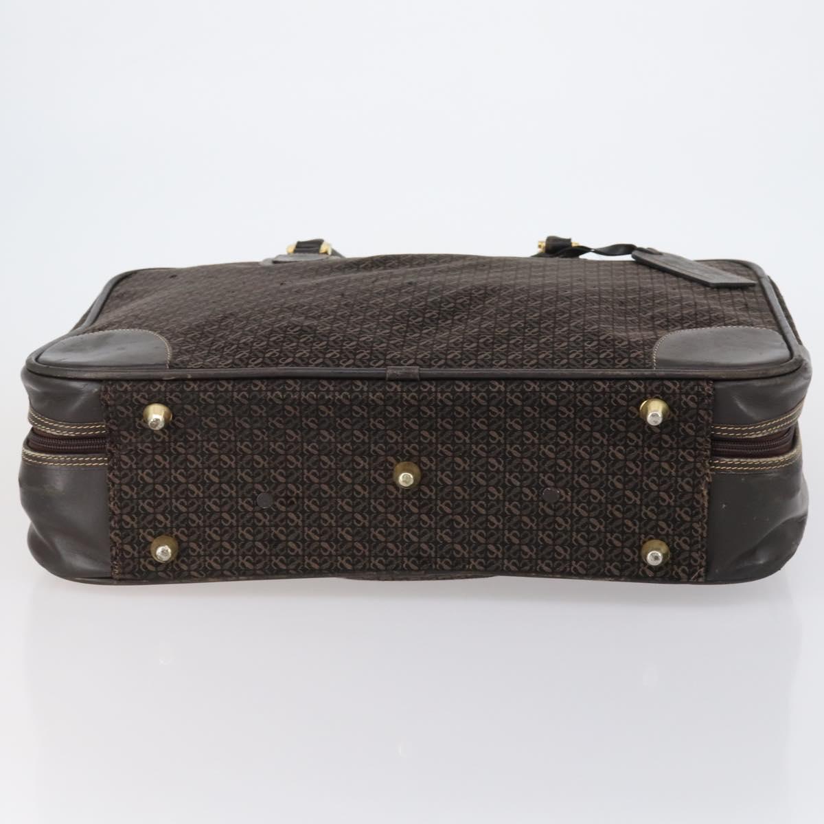 LOEWE Trunk Canvas Leather Dark Brown Gold Auth 146599
