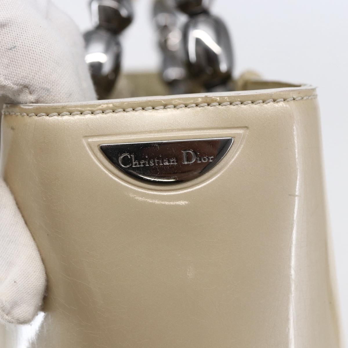 Christian Dior Maris Pearl Tote Bag Patent leather Beige Auth 146601