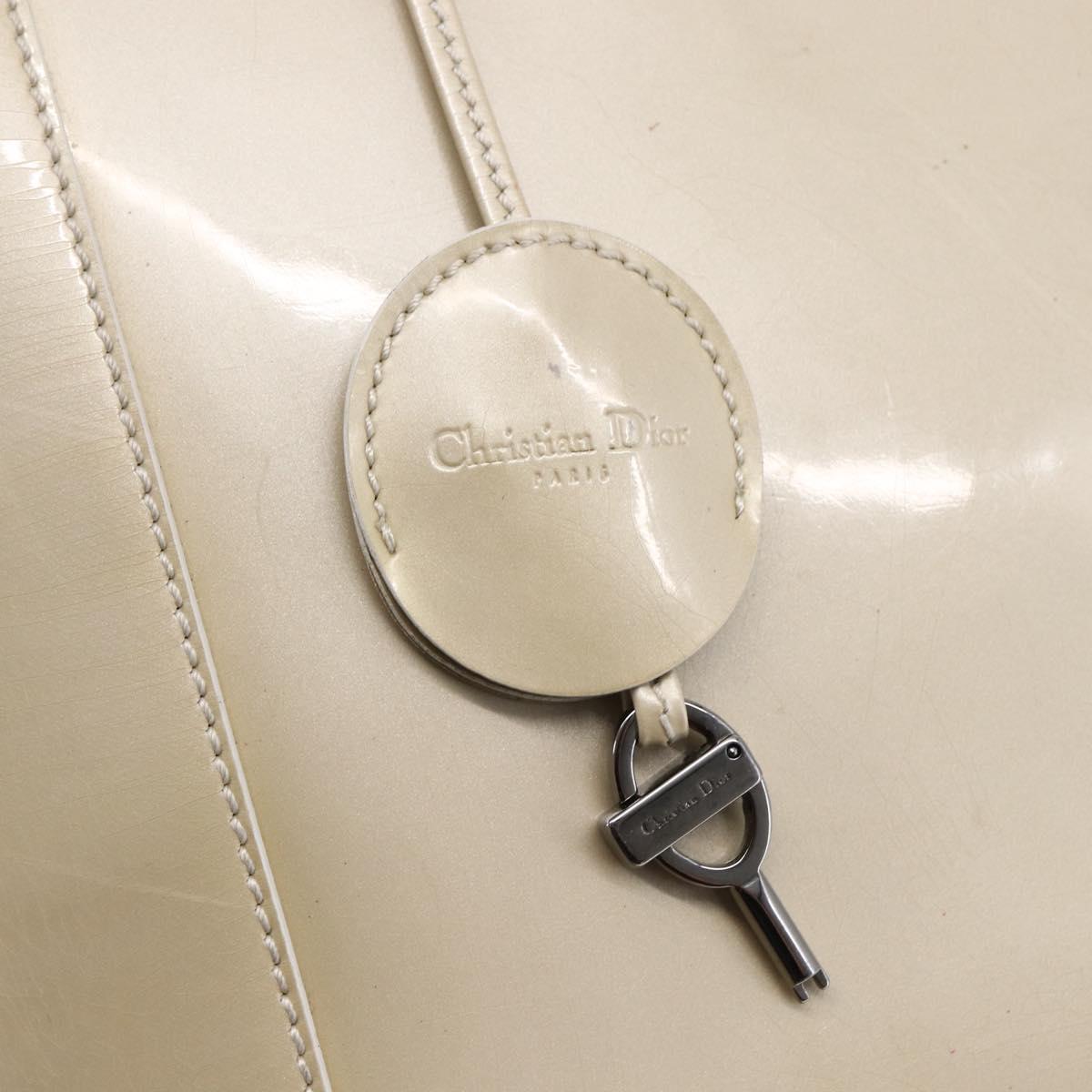 Christian Dior Maris Pearl Tote Bag Patent leather Beige Auth 146601