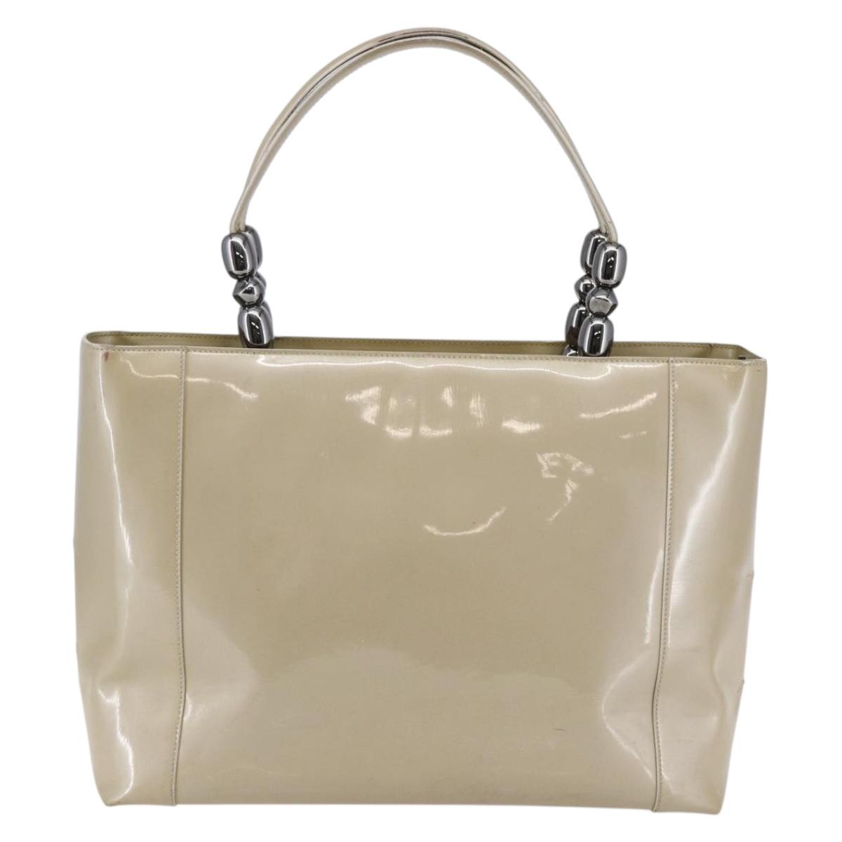Christian Dior Maris Pearl Tote Bag Patent leather Beige Auth 146601