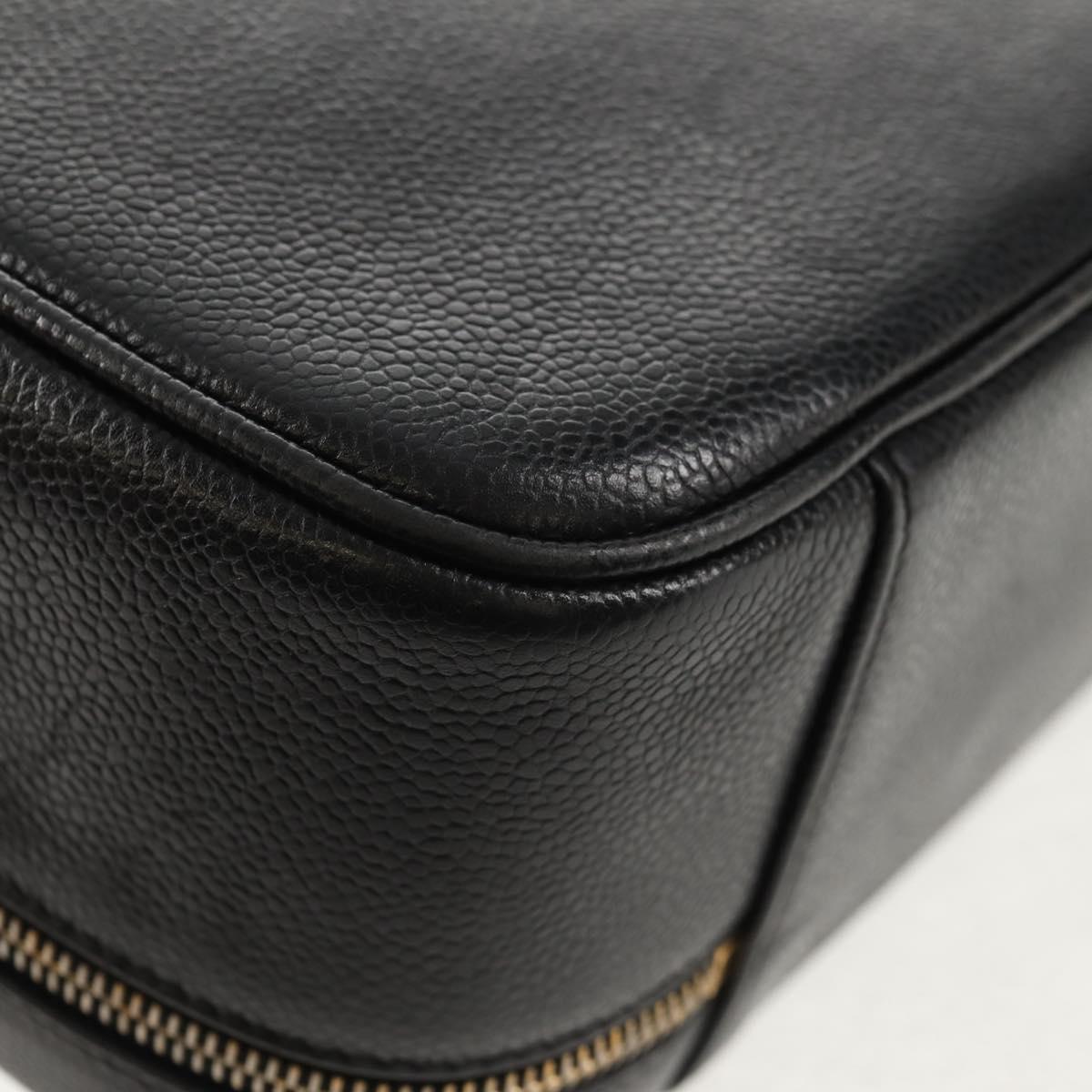 CHANEL COCO Mark Vanity Hand Bag Caviar Skin Black Gold CC Auth 146602A
