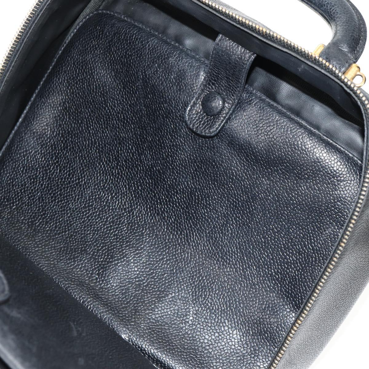 CHANEL COCO Mark Vanity Hand Bag Caviar Skin Black Gold CC Auth 146602A