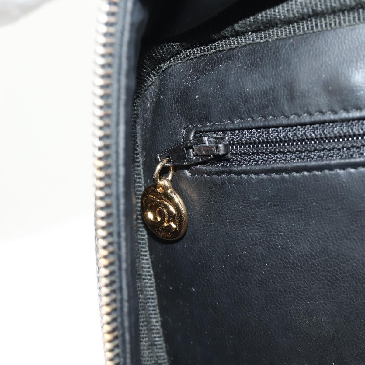 CHANEL COCO Mark Vanity Hand Bag Caviar Skin Black Gold CC Auth 146602A