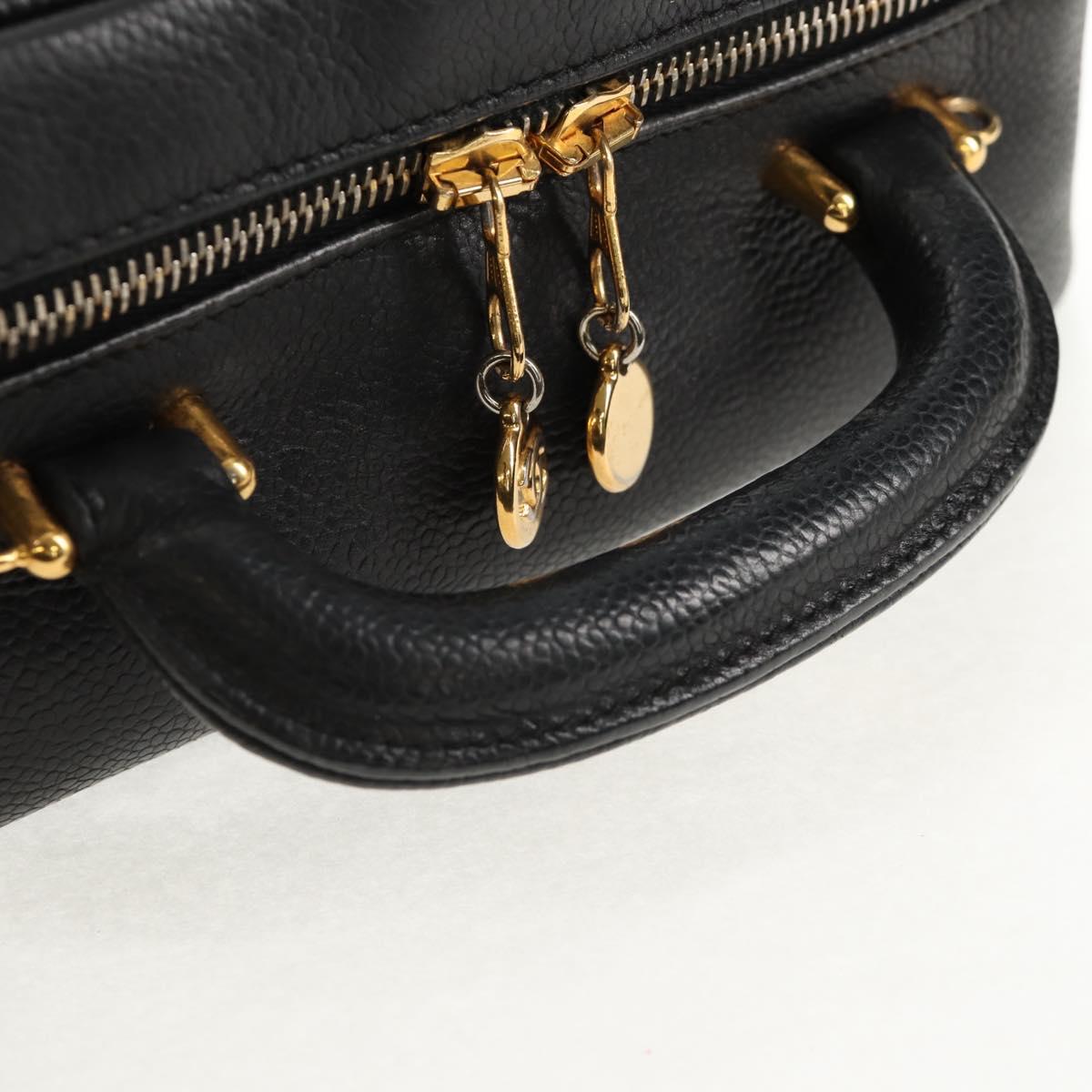 CHANEL COCO Mark Vanity Hand Bag Caviar Skin Black Gold CC Auth 146602V