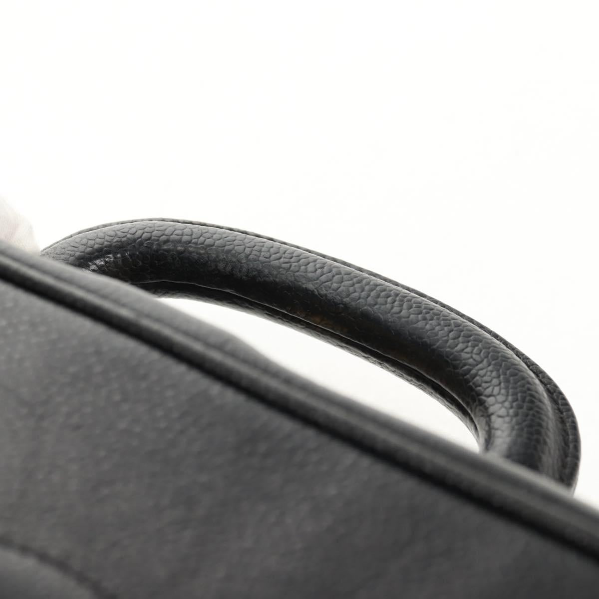 CHANEL COCO Mark Vanity Hand Bag Caviar Skin Black Gold CC Auth 146602A