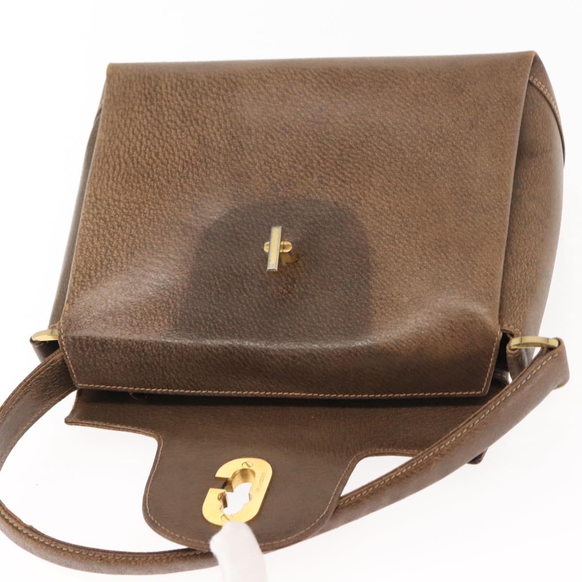 GUCCI Hand Bag Leather Vintage Gold Brown Auth 146612